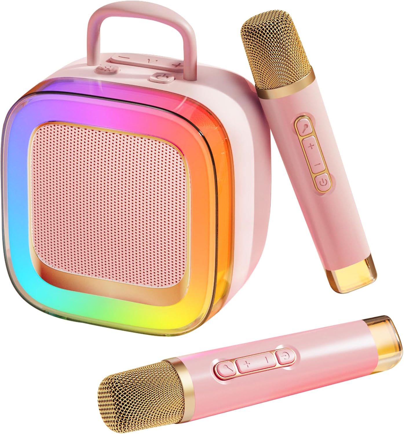 Kinglucky Karaoke Machine for Kids Girls Ages 3-12 with 2 Light-Up Microphones, Bigger Size Yet Portable Bluetooth Speaker with Voice Effects for Birthday, Family Fun & Party (Pink)