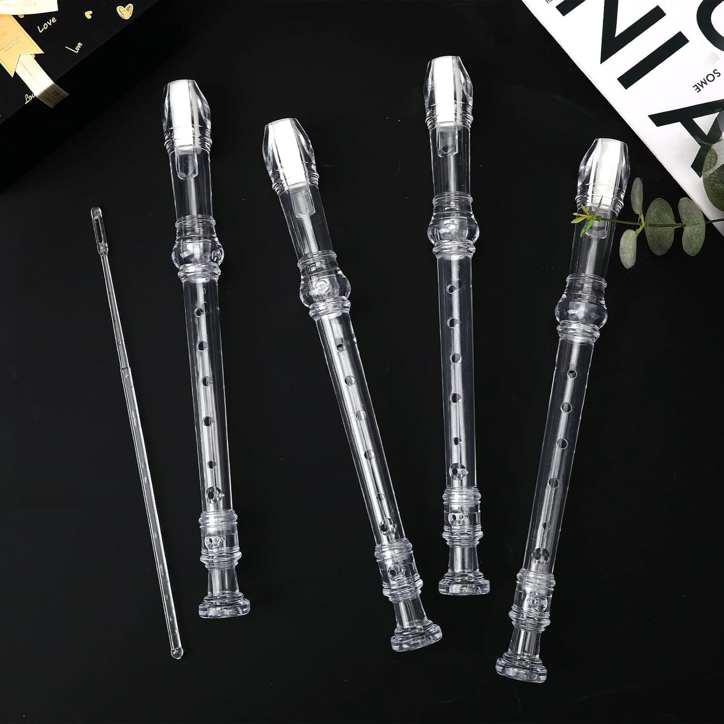 SANNIX 4 Pack Recorder Instrument 8 Hole German Style Soprano Recorder for Beginner Recorder With Cleaning Rod School Student Music Instrument (Clear White)