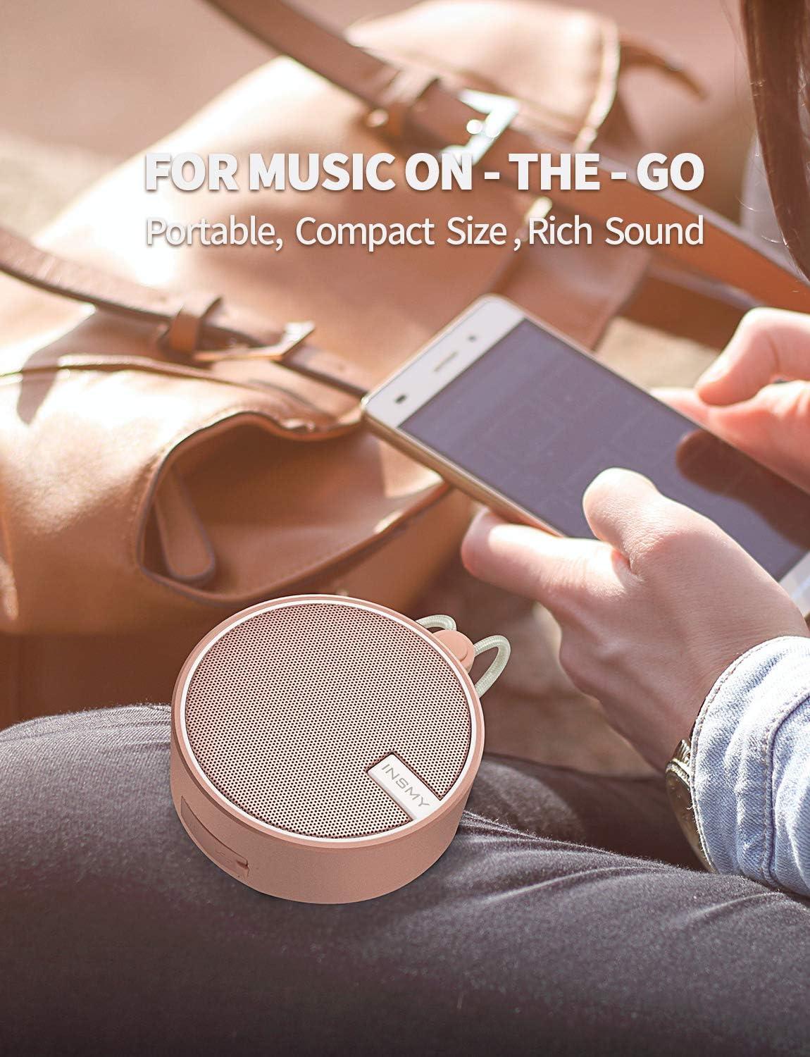 INSMY C12 IPX7 Waterproof Shower Bluetooth Speaker, Portable Small Speaker, Speakers Bluetooth Wireless Loud Clear Sound Support TF Card Suction Cup for Outdoor Kayak Canoe Beach Gift (Cashmere Pink)