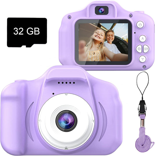Upgrade Kids Selfie Camera, Christmas Birthday Gifts for Girls&Boys Age 3-9, HD Digital Video Cameras for Toddler, Portable Toy for 3 4 5 6 7 8 Year Old Girls&Boys with 32GB SD Card (Purple