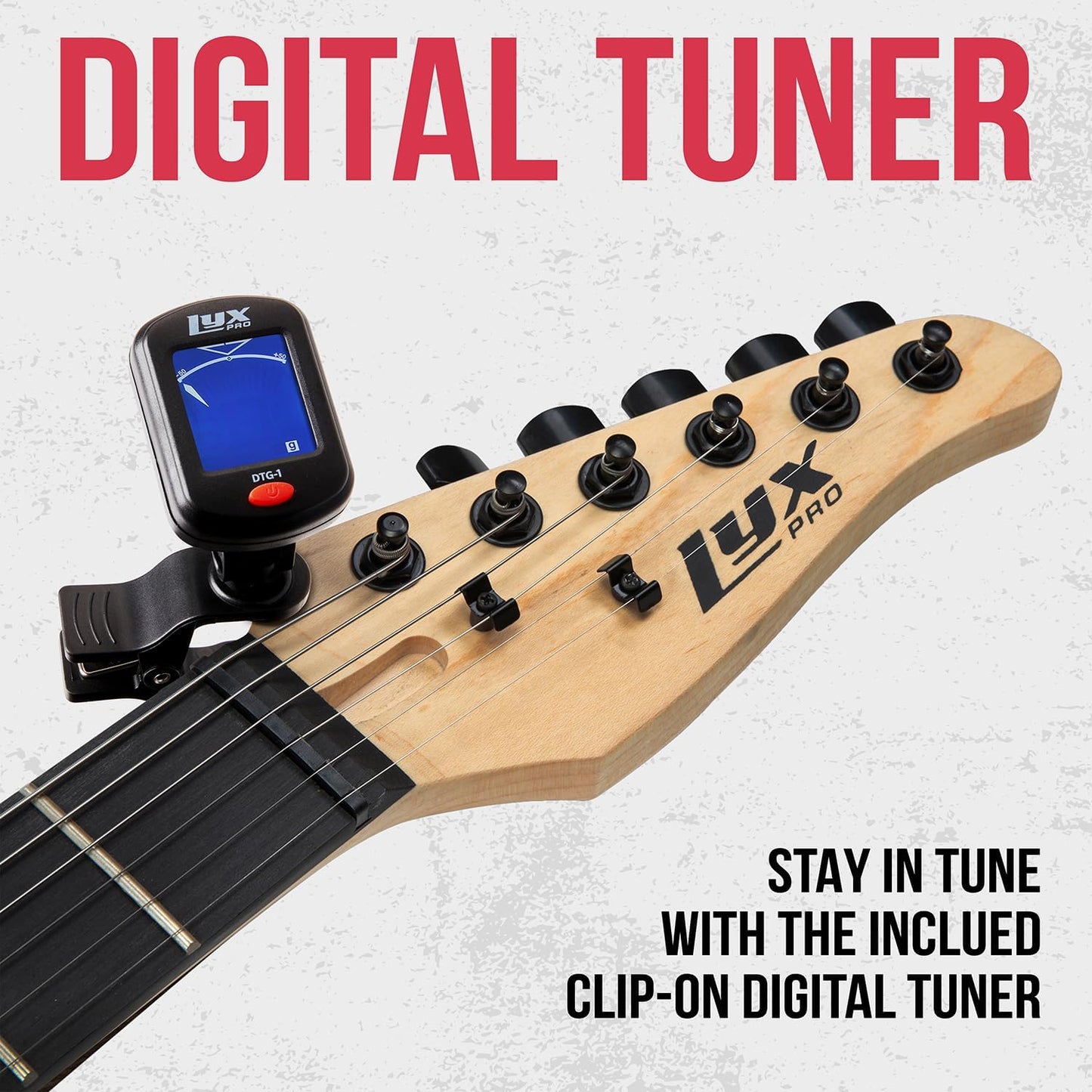 LyxPro 30 Inch Electric Guitar and Starter Kit for Kids with 3/4 Size Beginner’s Guitar, Amp, Six Strings, Two Picks, Shoulder Strap, Digital Clip On Tuner, Guitar Cable and Soft Case Gig Bag - White