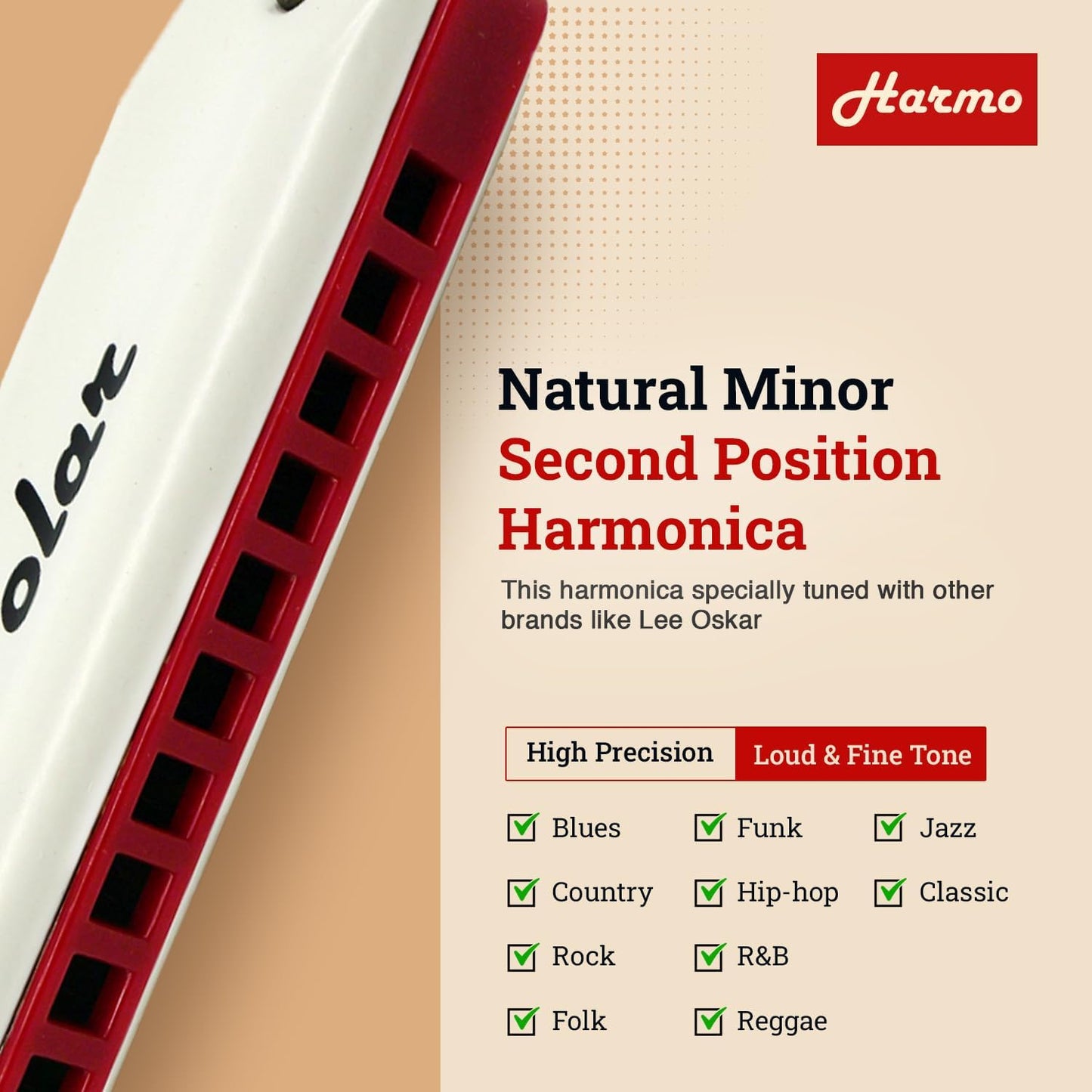 Harmo Polar Natural Minor Harmonica Key of B - Specialized for Natural Minor Blues, Jazz, Rock, Folk, & Pop, Mouth Organ With Case, Phosphor Bronze Reeds, Harmonica for Beginners & Professionals