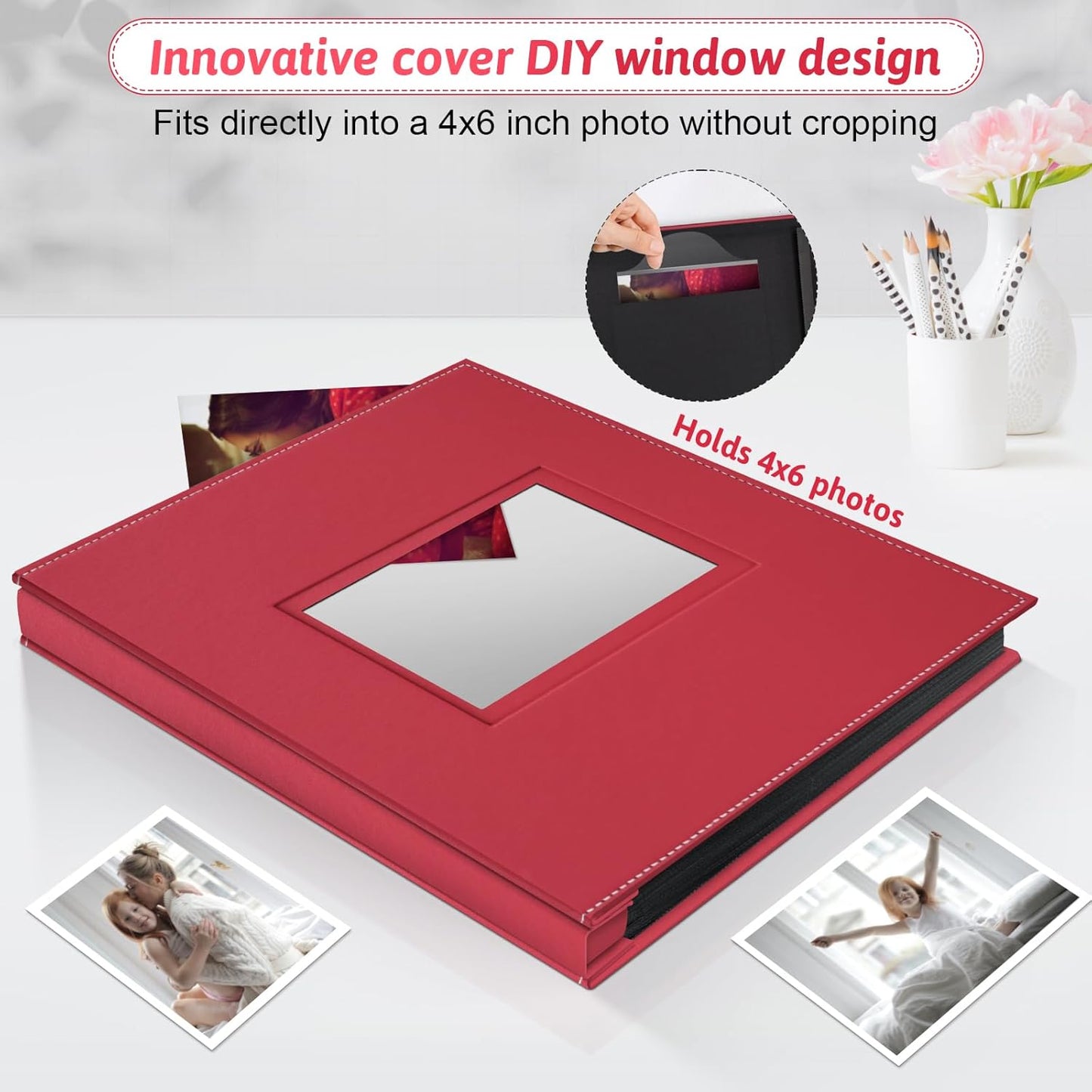 Popotop Photo Album 4x6 500 Pockets with Leather Hardcover Cover, Large Photo Album Binder Book with 50Pcs Pages for Family Travel Wedding Baby Gifts