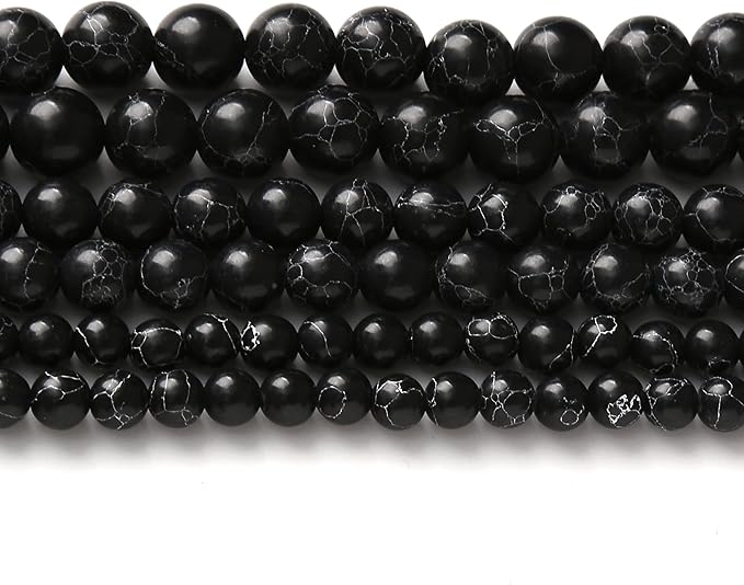 Black Turquoise Stone Beads Gemstone Round Crystal Energy Jade Beads Stone Beads for Jewelry Making DIY Bracelet Necklace Jewelry Making 1 Strand 15.5inch 4MM
