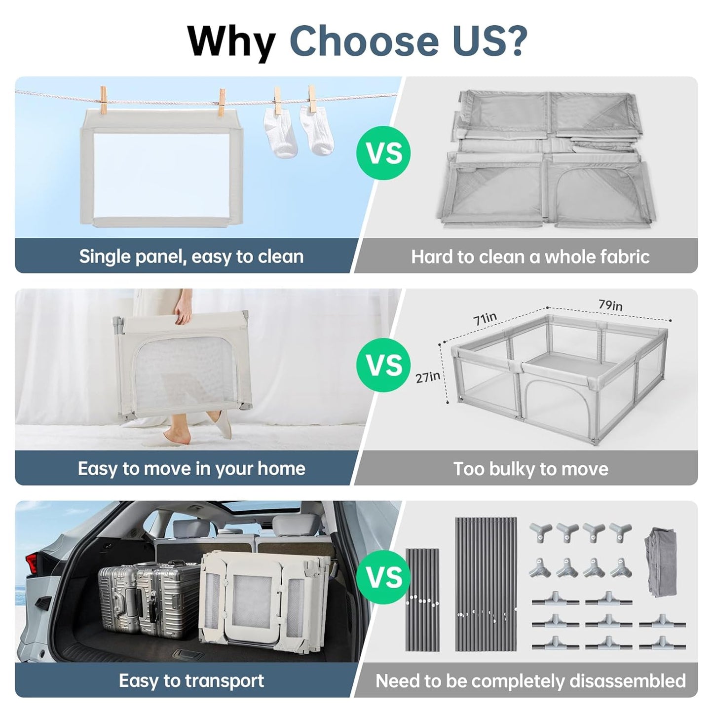 Baby Playpen,Large Play Pen for Babies and Toddlers with Door 79x71 Inch, Adjustable Playpen Non-Slip Suction Cups Base Safe and Sturdy, Indoor Outdoor Playard,Black