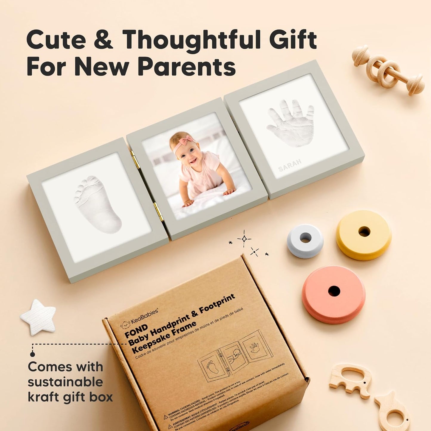 Baby Shower Gifts for Boys, Girls - Baby Hand and Footprint Kit, Newborn Handprint Kit, Keepsake Photo Frame, Nursery Picture Frame, Gender-Neutral Newborn Keepsake Gifts (Cloud Gray)