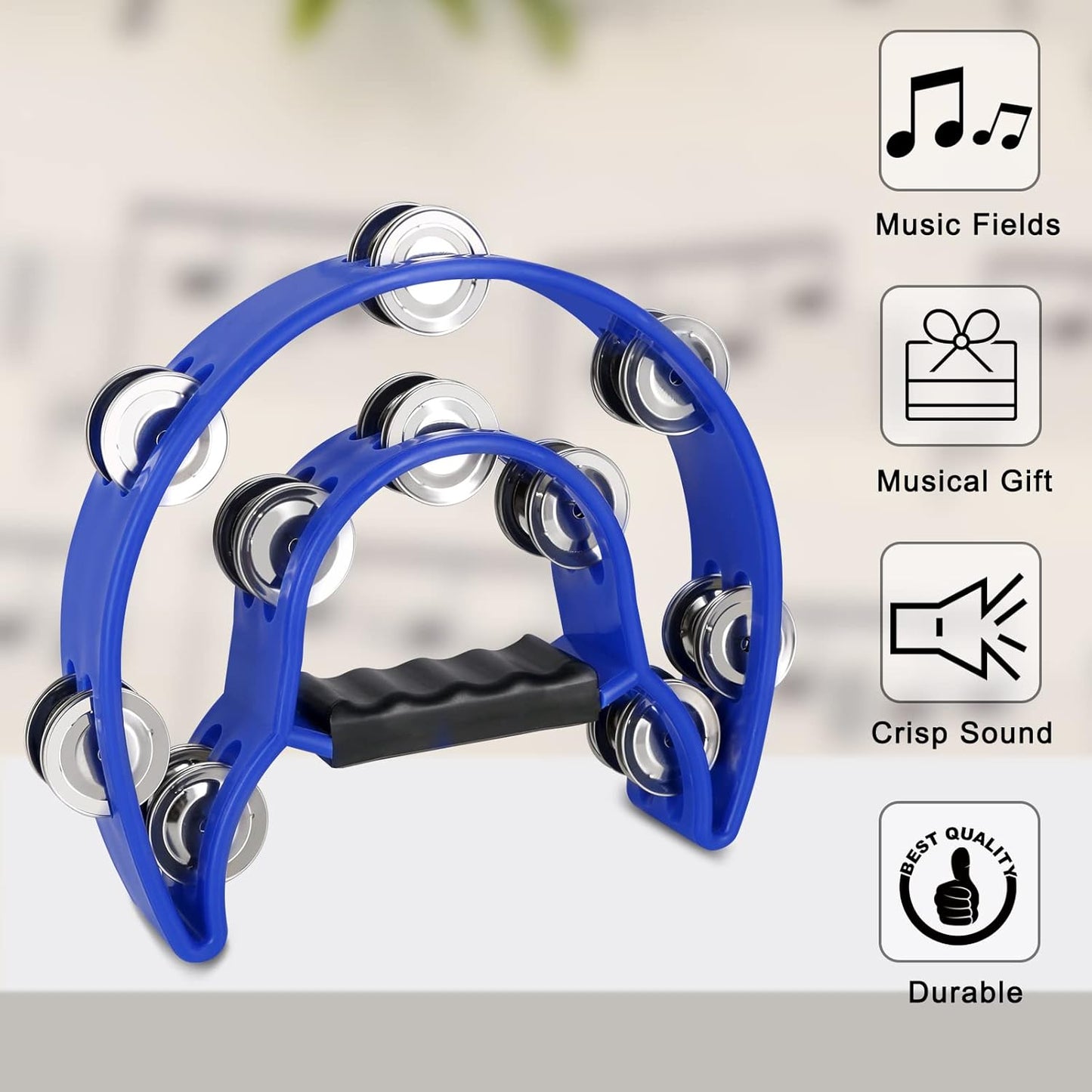 EASTROCK 3 Pack Double Row Tambourine Metal Jingles Hand Held Percussion Half Moon Tambourine for Kids, Adults, KTV, Party (Black, Blue, Red)