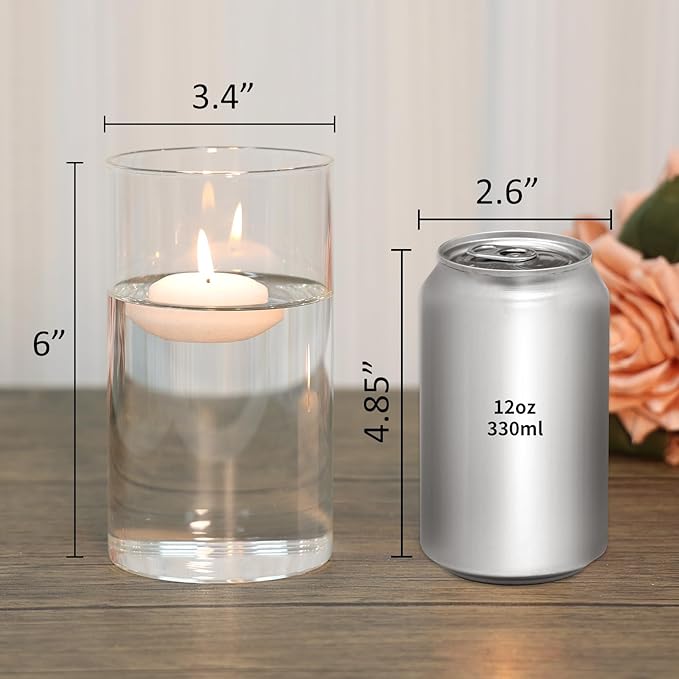 12pcs Clear Cylinder Vases for Centerpieces, Glass Flower Vases for Wedding Decorations and Home Decor, 6 Inch Glass Hurricane Candle Holder for Table Shelf