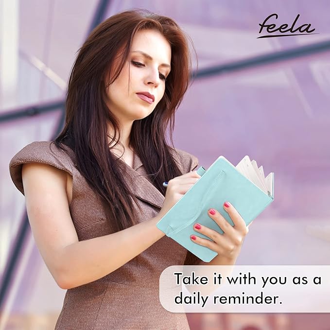 feela 5 Pack Notebooks Journals Bulk, Hardcover Notebook Classic Ruled Lined Journals with Pen Holder for Women Girls School Business Supplies, with 5 Black Pens, 120 GSM, 5.1”x8.3”, A5,Sky Blue