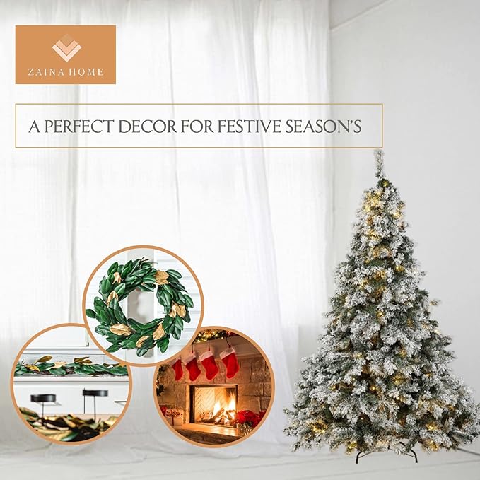 Green & Gold Magnolia Garland, 6ft Magnolia Leaf Christmas, Handmade Magnolia Christmas Decor with Faux Magnolia Leaves, Perfect Garland for Mantle & Holiday Decorations