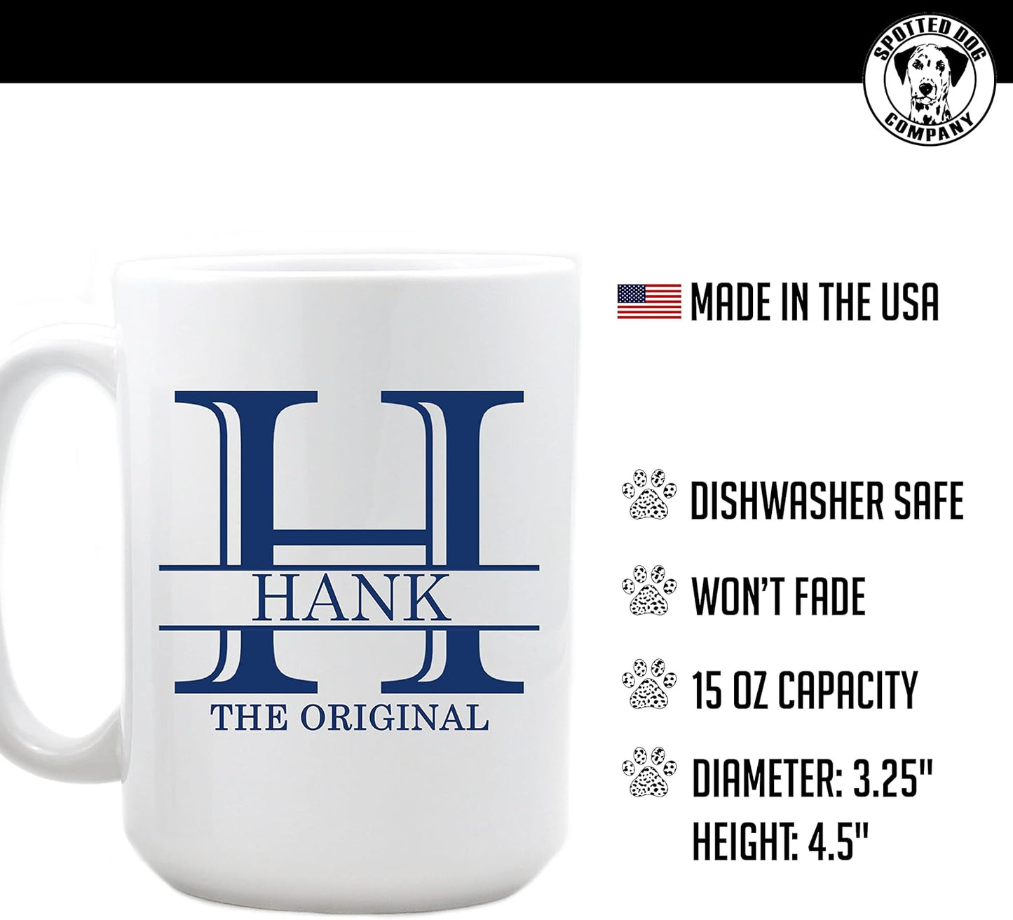 Personalized Monogram Ceramic 15oz White Coffee Mug with Custom Text and Name Initials, DYE Halpert, Taza para Cafe Personalizadas, Customized with Back Options, Custom Gifts Men, Gifts for Women