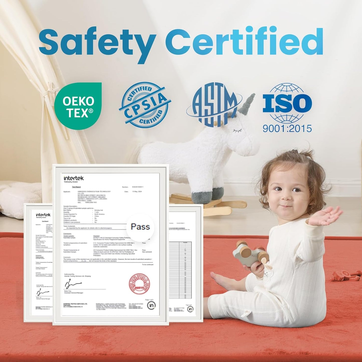 Ultra Soft Baby Play Mat,71"×79" Extra Large Activity Tummy Time Mat for Toddlers,Infants,Kids,1.3" Thick Elasti-Foam Nursery Rug for Floor,Non-Slip Safe for Crawling,Water-Repellent(Brick)