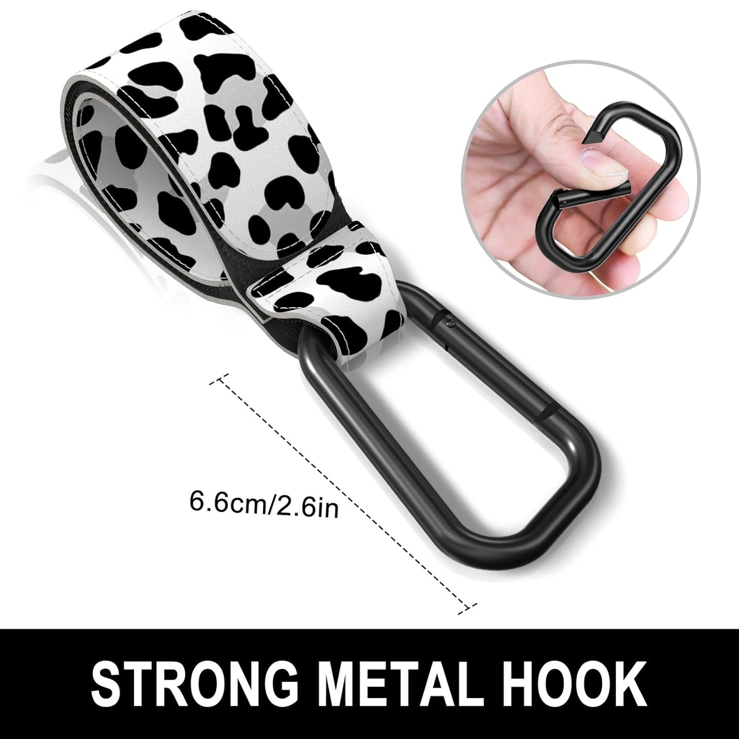 Baby Stroller Hooks for Hanging Bags, Universal Stroller Clips Accessories, Mommy Hook for Diaper Bag, Shopping Cart, Purse, Backpack - 2 Pack, Cow Spots