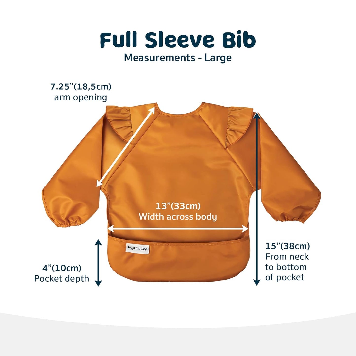 Tiny Twinkle Mess Proof Baby Bib,Waterproof Smock Baby Bib for Eating,Machine Washable Long Sleeve Bib,Baby Led Weaning,Toddler Bib,BLW Supplies(Cinnamon, Large 2-4 Years)