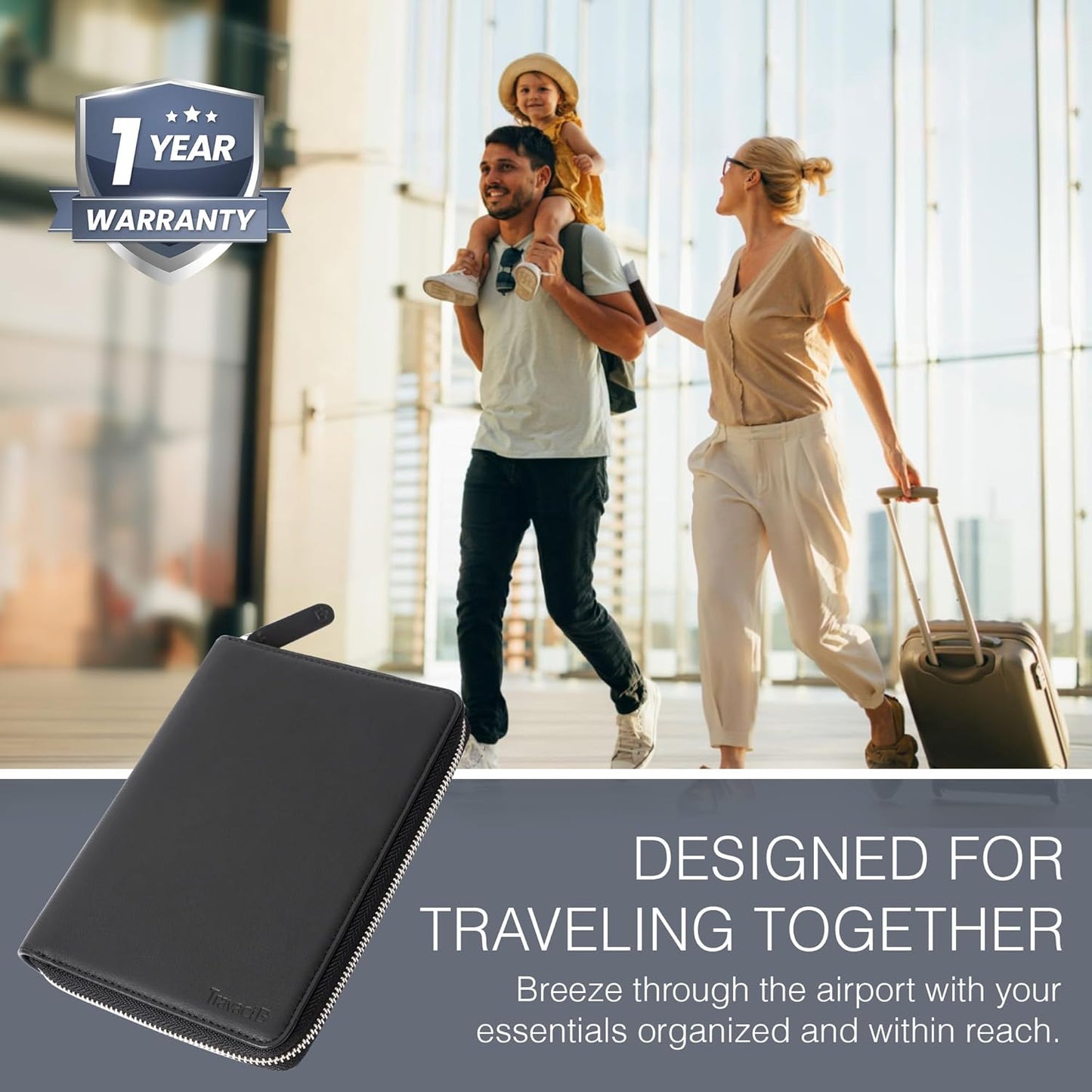 Full Grain Leather Family Passport Holder for 2-4 Passports - RFID Passport Holder and Travel Document Organizer - Large Leather Travel Wallet for Couples and Families - Black