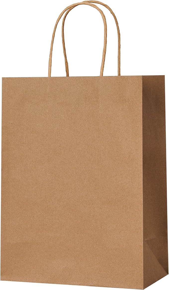METAPRINT Brown Paper Gift Bags with Handles in Bulk,100 Pack 5.8x3.2x8.25 Inch Small Kraft Paper Bags for Birthday, Party Favors, Grocery, Retail, Shopping, Business