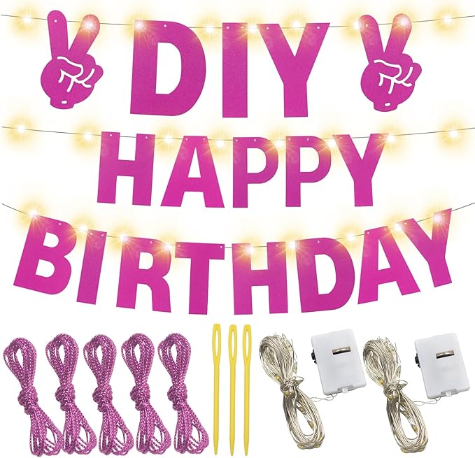 175Pcs DIY Glitter Customizable Banner Kit Custom Banner DIY Happy Birthday Letters Personalized Banners Decor for Christmas Baby Shower Birthday Party Decorations Supplies(Glitter Rose Pink)