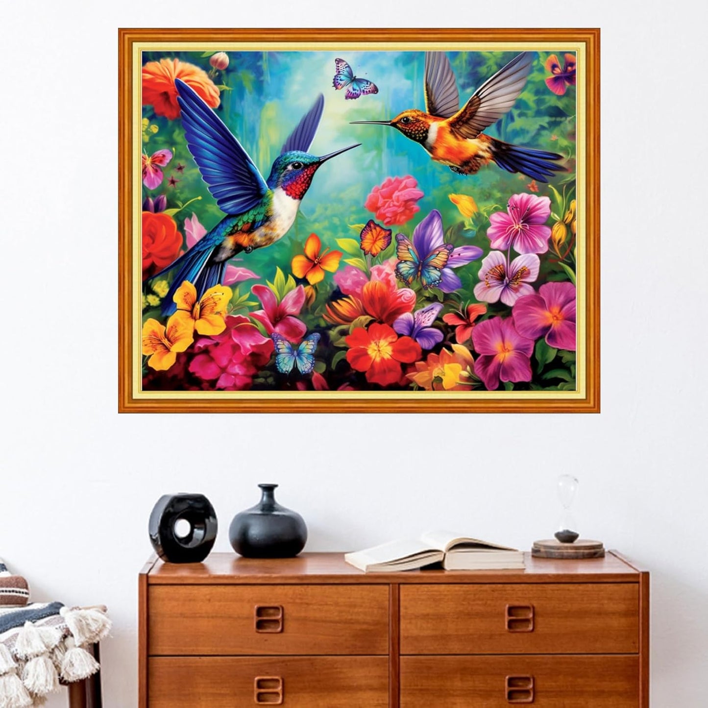 Stamped Cross Stitch Kits - Beach Night Landscape Counted Cross Stitch Kits for Beginners Adults Needlepoint Cross-Stitch Patterns-Hummingbirds Collect Honey 16x20 inchs