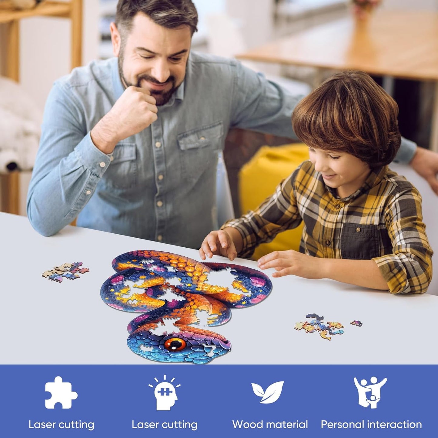 Wooden Puzzle for Adults, Snake Wooden Jigsaw Puzzles(16.6 * 16.9in-500pcs), Unique Shape Animal Adult Puzzles,Irregular Wood Puzzles Best Gift for Adults and Kids Family Game