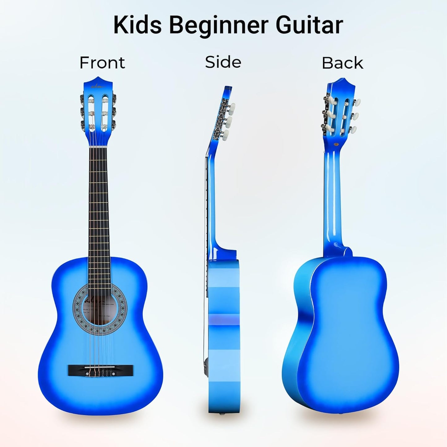 ADM Beginner Acoustic Classical Guitar 34 Inch Nylon Strings Wooden Guitar Bundle Kit for Kid Boy Girl Student Youth Guitarra Online Lessons with Gig Bag, Strap, Tuner, Strings, Picks, Blue