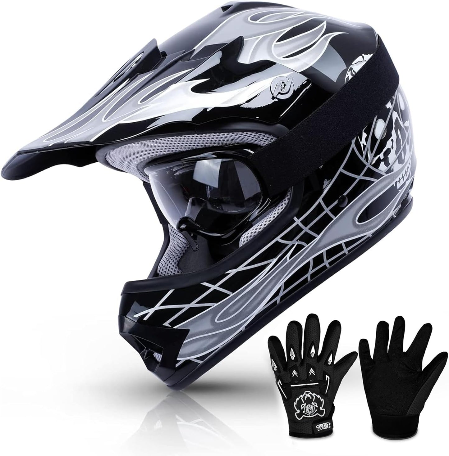TCMT Dot Youth & Kids Motorcycle Off-Road Helmet Full Face Motocross Street Dirt Bike Mountain Bike BMX MX ATV Helmet+Goggles+Gloves New