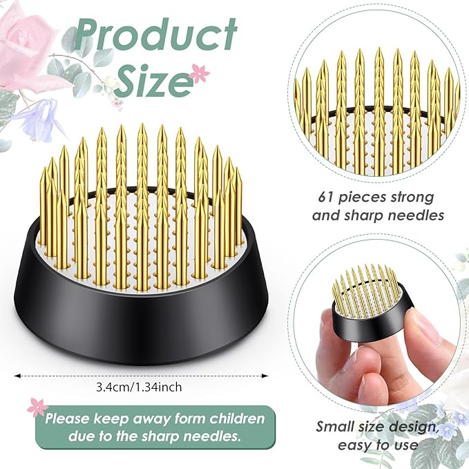 Kritkin 24 Pieces Flower Frogs Holder Mini Floral Round Flower Japanese Arranger Fixed Pin Holder for Arrangements Floral Plant Small Vase Ikebana Decoration Supplies Plant Fixation(1.34 Inch,Gold)