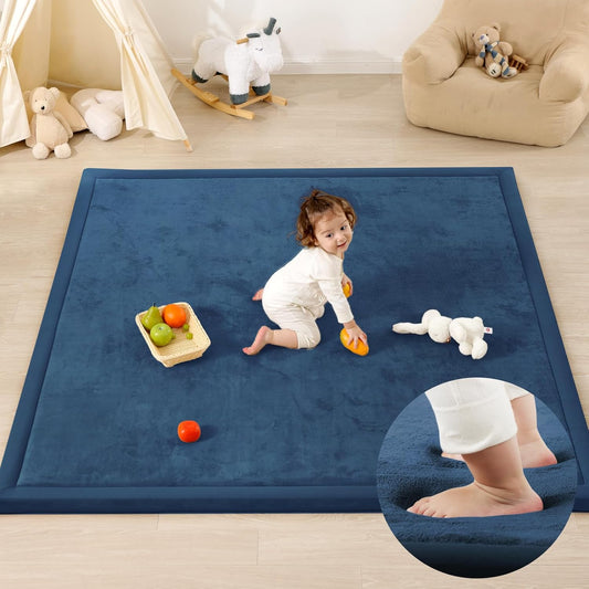 Ultra Soft Baby Play Mat,79"×158" Extra Large Activity Tummy Time Mat for Toddlers,Infants,Kids,Extra Thick Elasti-Foam Nursery Rug for Floor,Non-Slip Safe for Crawling,Water-Repellent(Royal Blue)