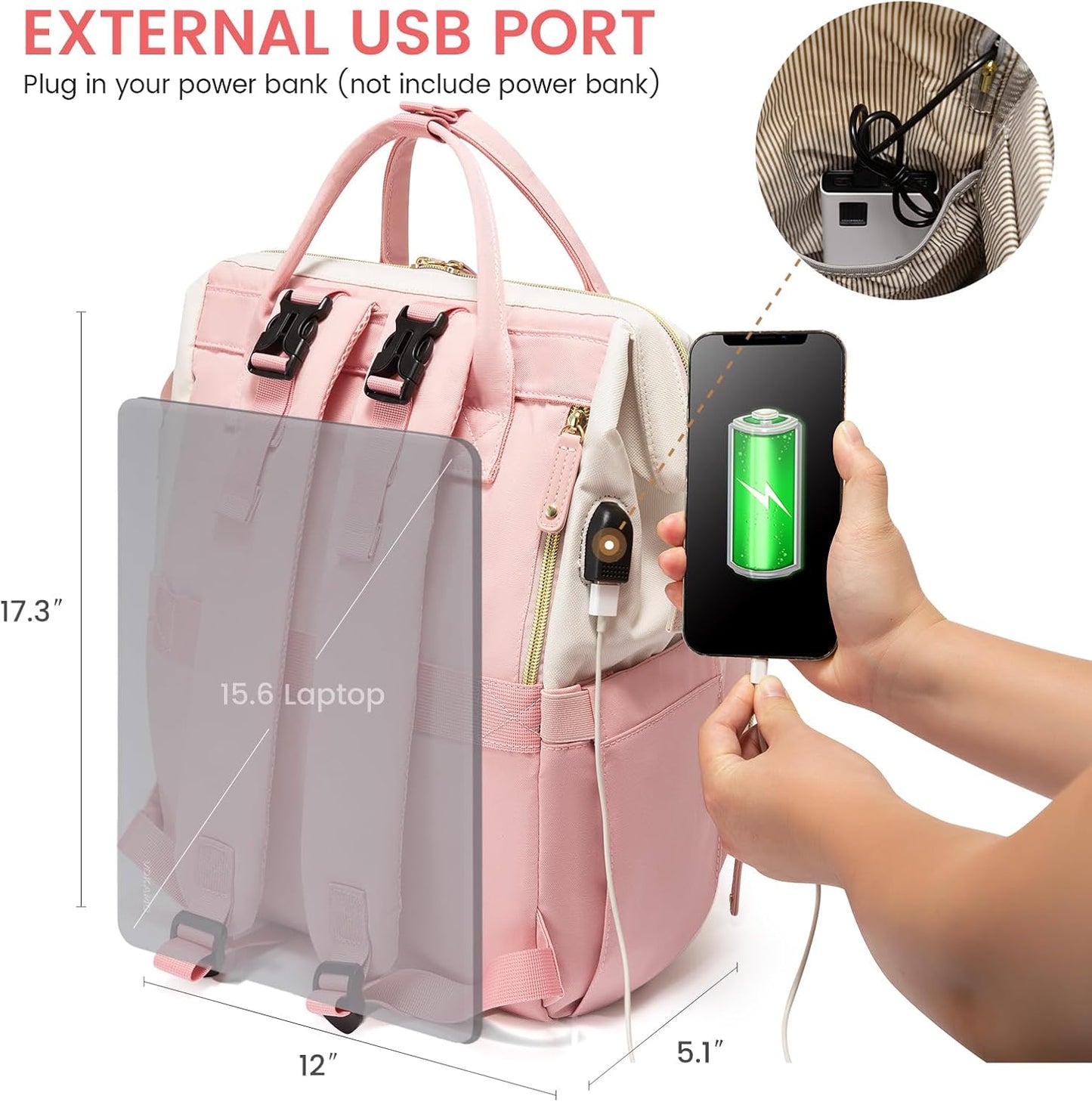 LOVEVOOK Diaper Bag Backpack, Baby Bag with Changing Station, Large Diaper Backpack for Moms Dads, Waterproof Leather Accents Baby Boy and Girl Bag for Travel Baby Essentials, Pink-Beige