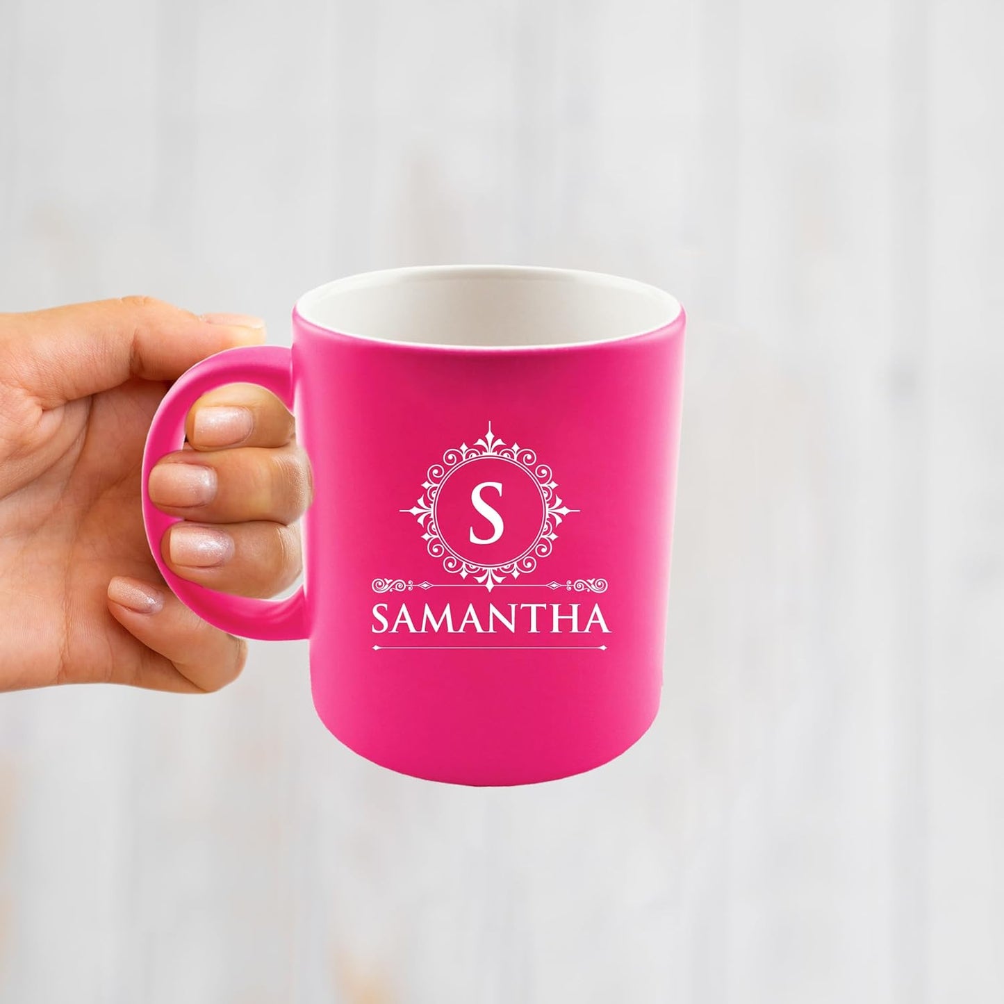 Custom Engraved Coffee Latte Mug - Personalized Coffee and Tea Cup (Pink)