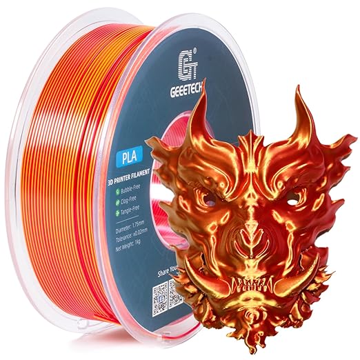 Geeetech Silk PLA Filament 1.75mm Silk Dual Color Filament, Coextrusion Dichromatic Metal-Like Shiny Consumable 1kg (2.2lbs) 1 Spool, Dimensional Accuracy +/- 0.02 mm, Gold Red