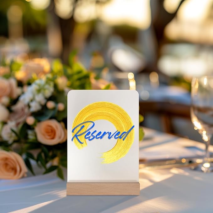 Frosted Blank Rectangle Acrylic Sign with Wooden Stands - 10 Pack DIY Customizable Sign Kit for Wedding Table Numbers, Restaurant Party Bridal Shower (5x7 Inch)