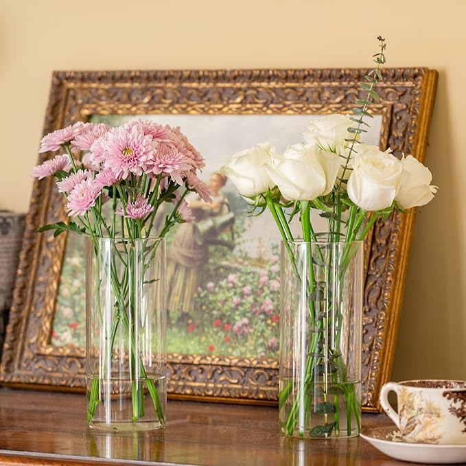 7pcs Glass Cylinder Vases for Centerpieces - 8 Inch Tall Glass Vases for Flower, Clear Flower Vase Bulk Floating Candle Vase for Table Centerpiece Wedding Home Décor