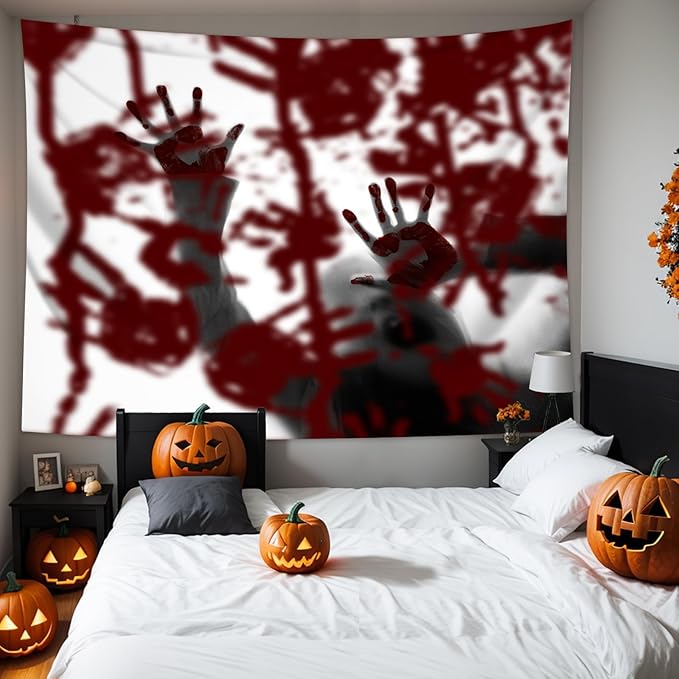 QGHOT Halloween Tapestry Wall Hanging, Scary Bloody Backdrop Horror Tapestry Blood Splatter Halloween Background Party Decorations for Bedroom College Dorm Wall Decor (59.1"x51.2")