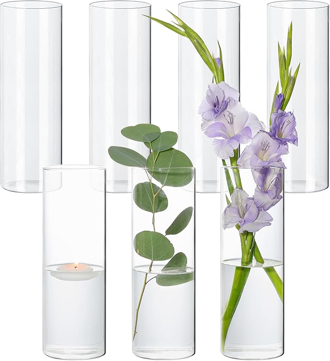 7Pcs Glass Cylinder Vase for Centerpieces 10 Inch Tall Clear Glass Flower Vase Bulk, Glass Hurricane Candle Holder Floral Vases for Table, Floating Candle Vases for Wedding Home Décor