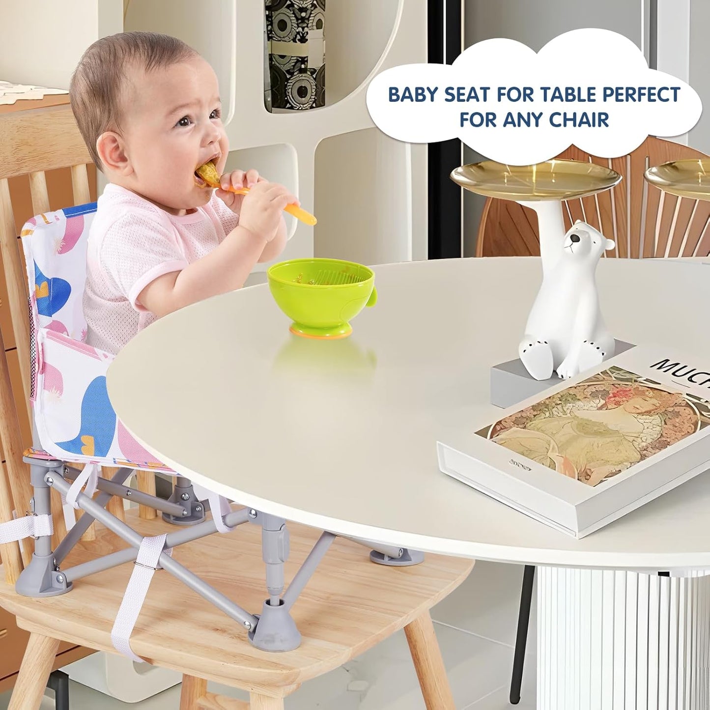 Portable Booster Seat, Toddler Baby Seat with Tray for Dining Table Compact Floor Chair for Camping Lawn Beach Babies Travel 6-36 Months