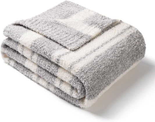 Snuggle Sac Twin Size Bedding Blankets Luxurious Microfiber, Reversible Super Soft Warm Cozy Blankets Fuzzy Plush Blanket for Bed,Couch,Sofa,Living Room, Grey Stripe,60x80 inches