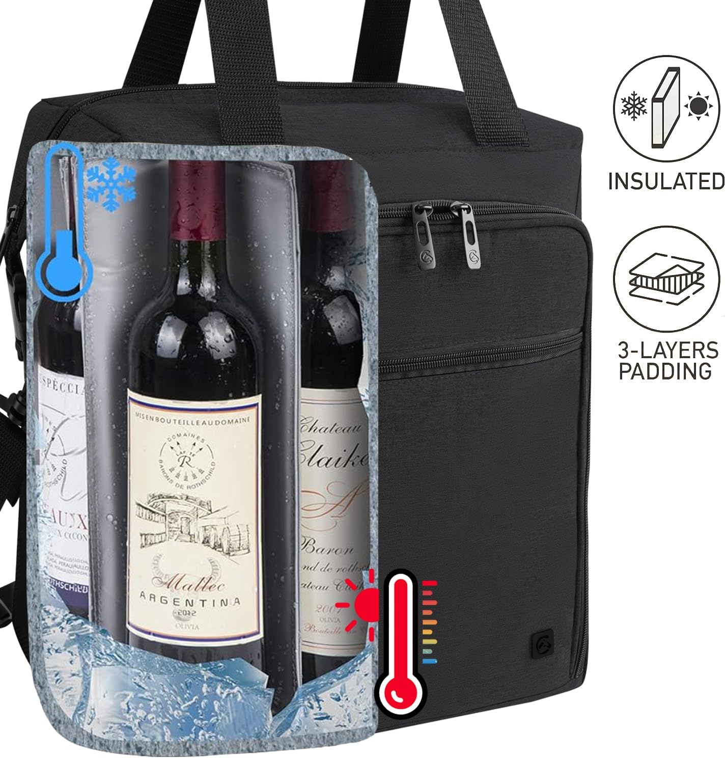ALLCAMP 6 Bottle Wine Gift Bag - Insulated Tote Cooler, Adjustable Strap, Includes 6 Wine Glasses, Napkins & Corkscrew, Portable Travel Gifting(Black)