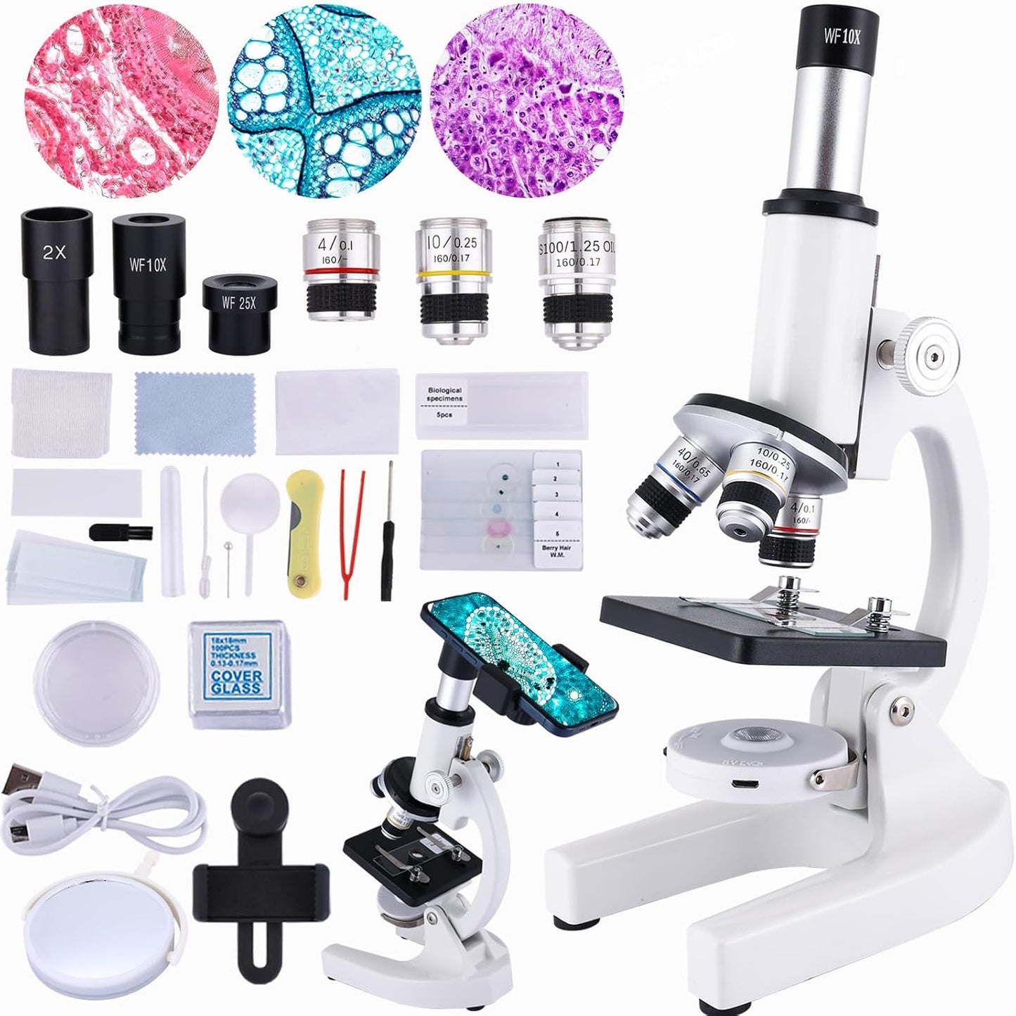 Microscope for Kids 40X-2000X, Microscope for Children 8-12 Years Old with LED Fill Light, Slides and specimens Ideal for School Labs Homeschooling