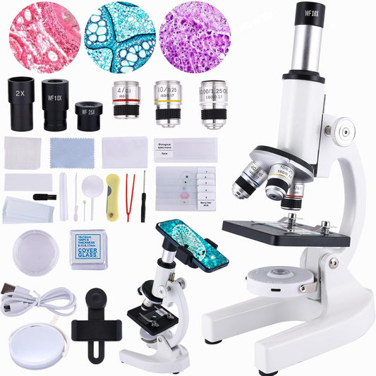 Microscope for Kids 40X-2000X, Microscope for Children 8-12 Years Old with LED Fill Light, Slides and specimens Ideal for School Labs Homeschooling