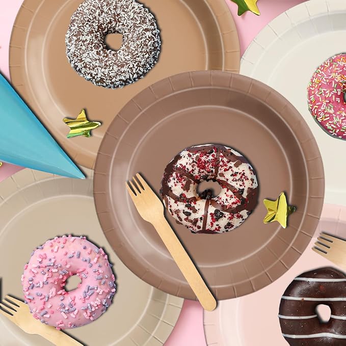 CMUSKO Boho Baby Shower Decorations-150Pcs Gradient Brown Plates and Napkins Kit Serves 50,Neutral Boho Party Supplies for Bridal Shower,Wedding, Birthday