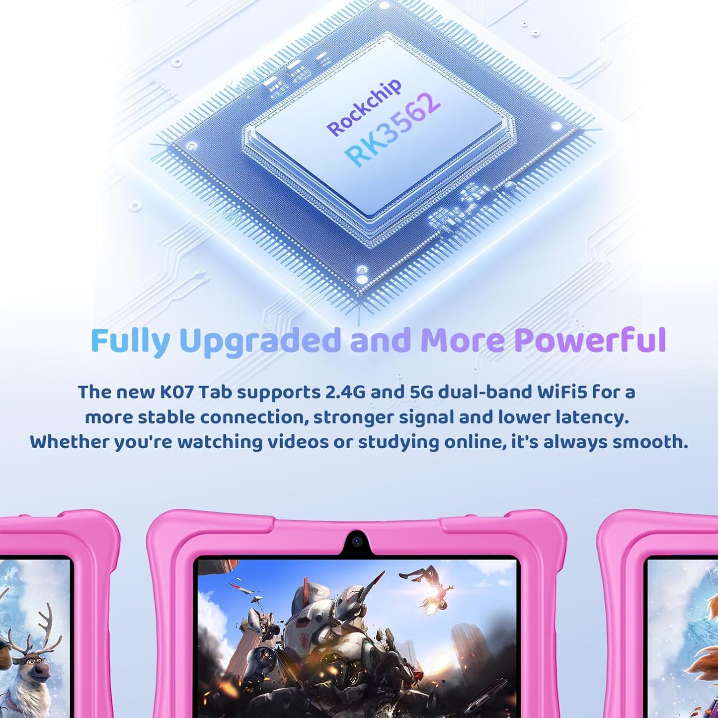 Kids Tablet, 7 inch Android 15 Tablet for Kids, 8GB+32GB 1TB Expand, Quad-Core Toddler Tablets with Shockproof Case, BT5.0, WiFi 5, Parental Control, Games, Dual Camera (Pink)