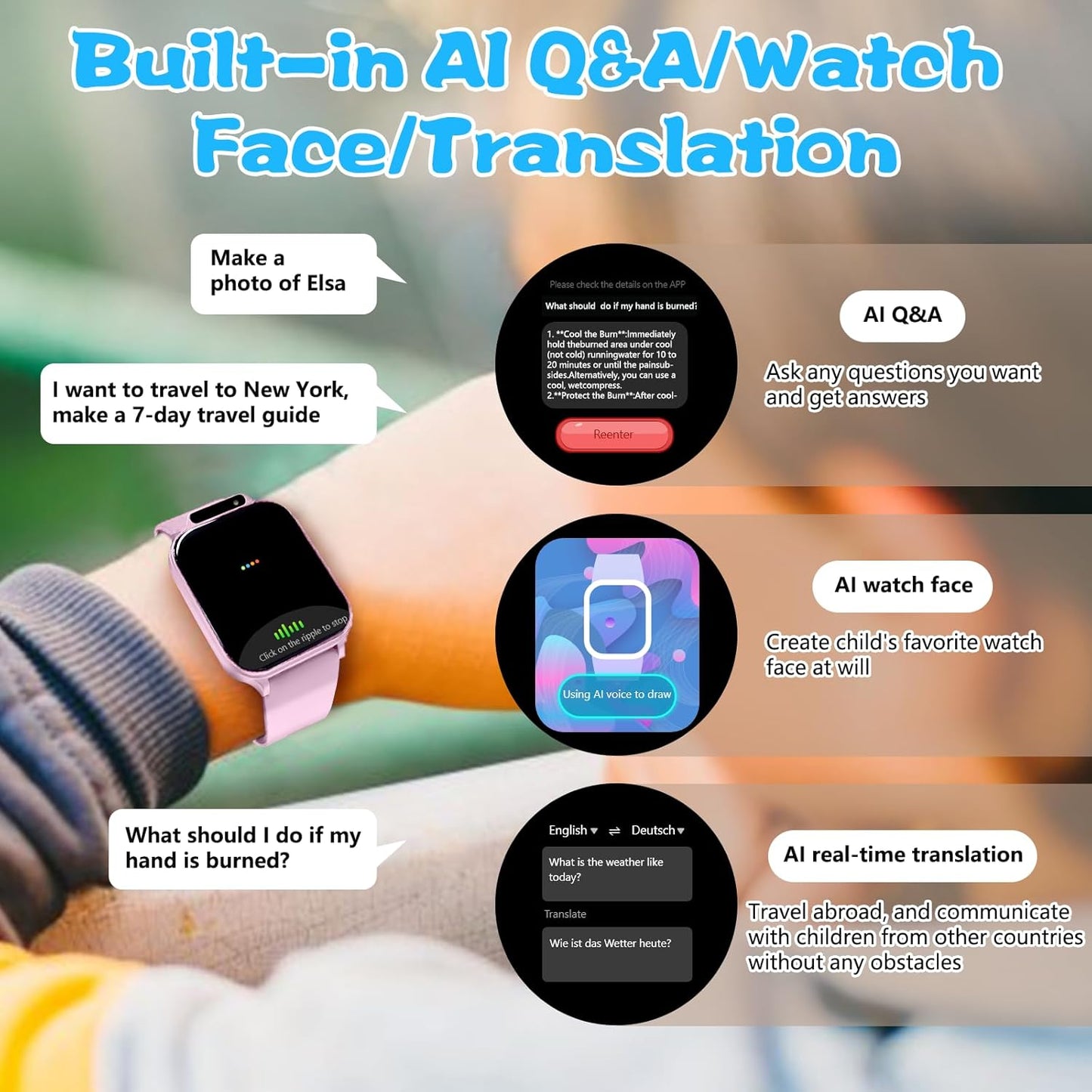 Smart Watch for Kids,1.85" Fitness Tracker with Heart Rate,Sleep Monitor,Built-in AI(Translation/Q&A/Watch Face/Image Recognition Smartwatches,NO APP/Phone, Gift for Boys Girls.(Built-in AI, Pink)
