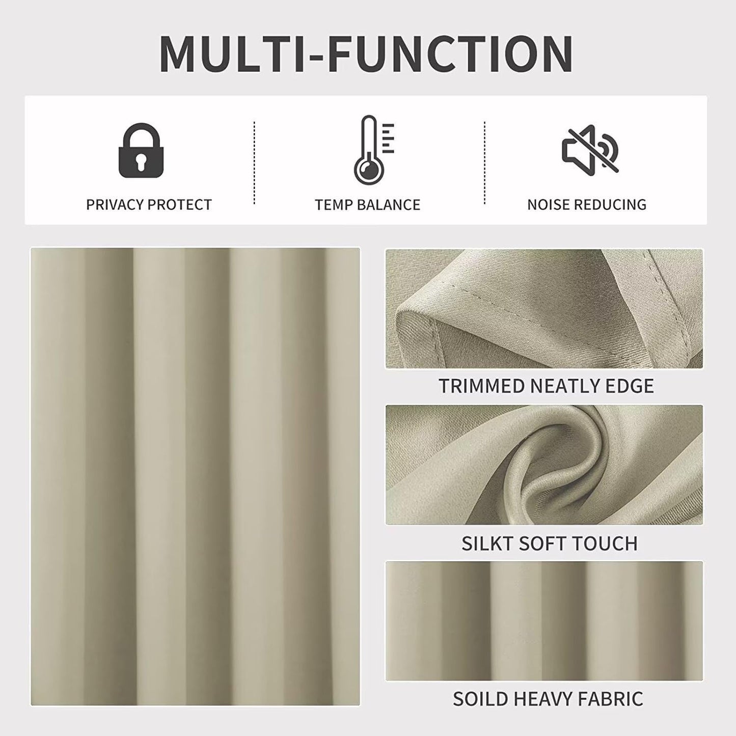 Joydeco Light Beige Custom Solid Single Blackout Curtain for Bedroom and Living Room, Grommet Thermal Insulated Room Darkening Curtain 1 Panel (Custom Size,Light Beige)