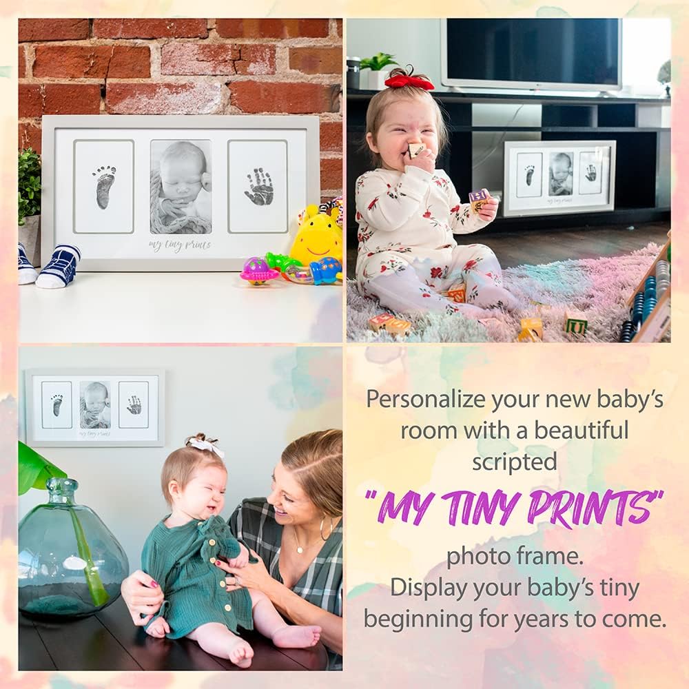 Felt Like Sharing My Tiny Prints Newborn Baby Handprint and Footprint Kit – Photo Keepsake Frame with Ink Pad for Baby Hand and Footprints – Great New Parent Present – 17” L x 9.5” H (Gray)