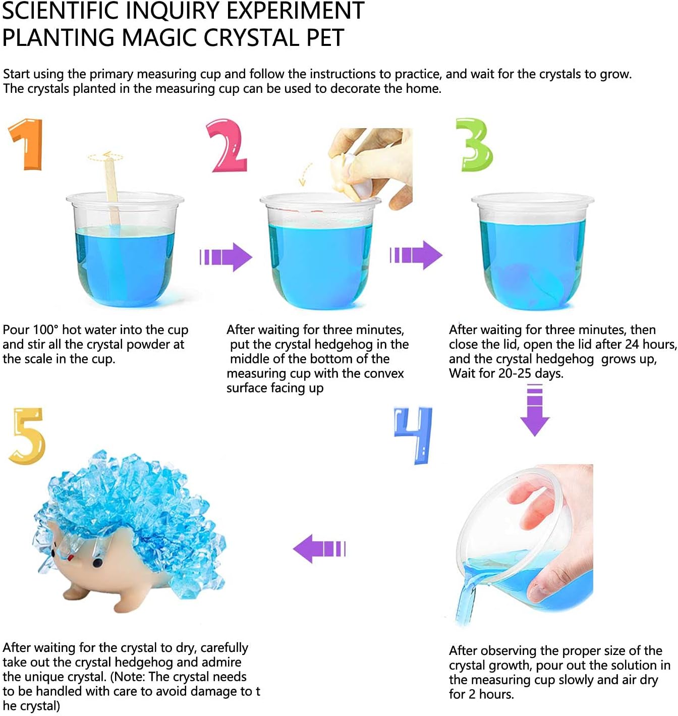 Crystal Growing Toys for Kids - Vibrant Colorful Crystal Hedgehog to Grow,Science Experiments Learning and Education for Kids STEM Gifts for Boys & Girls 8 Years + (Sky Blue)