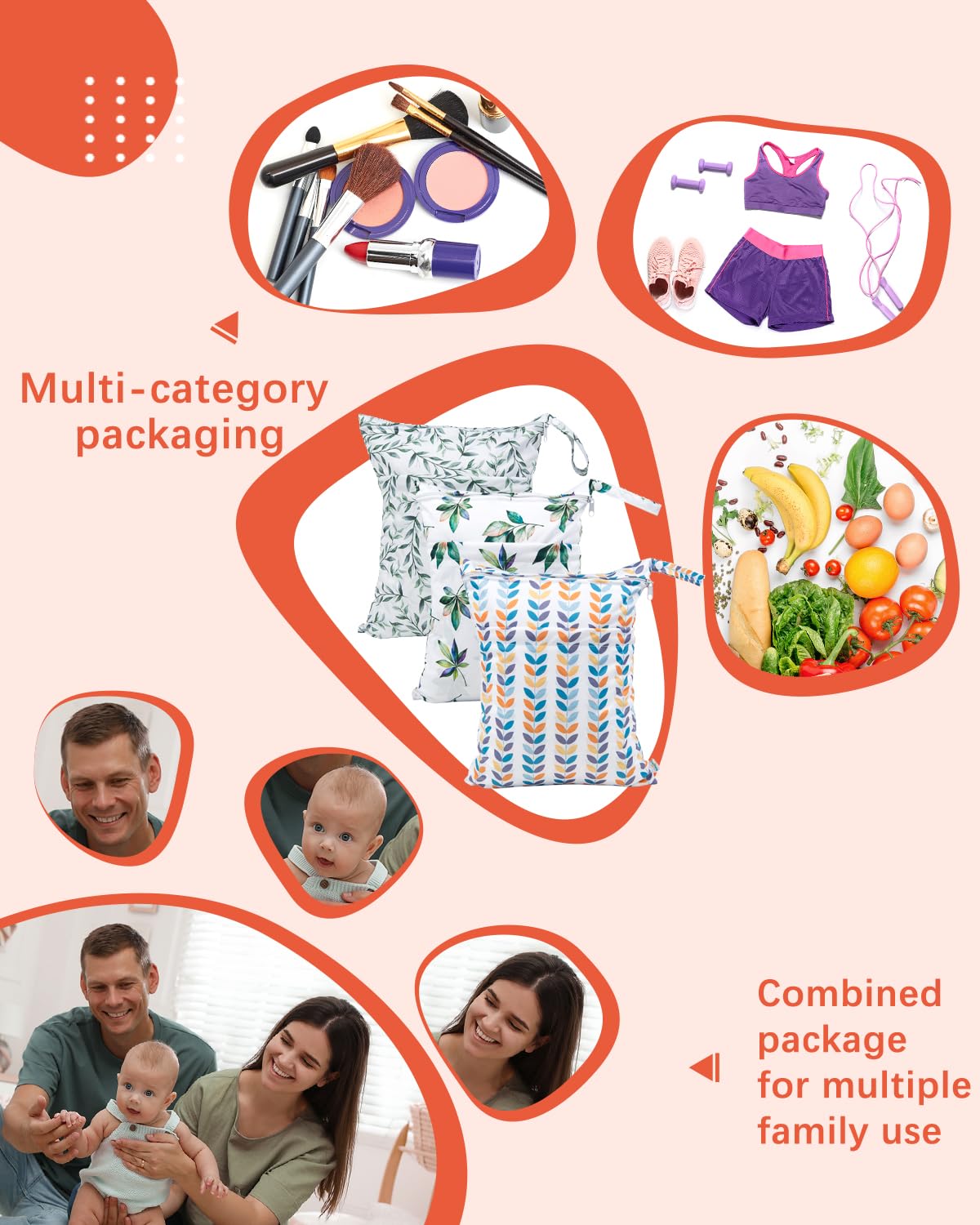 babygoal Wet Dry Bags for Baby Cloth Diapers, Washable Travel Bags, Beach, Pool, Gym Bag for Swimsuits & Wet Clothes with Two Zippered Pockets 3 Pack 3LN08