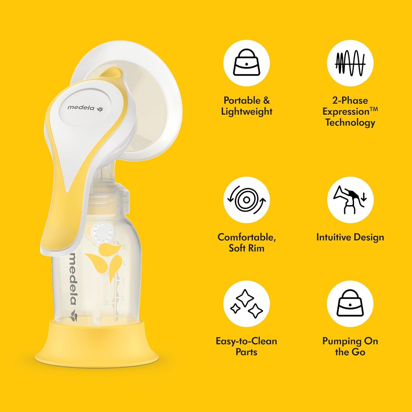 Medela Harmony Manual Breast Pump, Compact Swiss Design with PersonalFit Flex Shields and Medela's 2-Phase Expression Technology