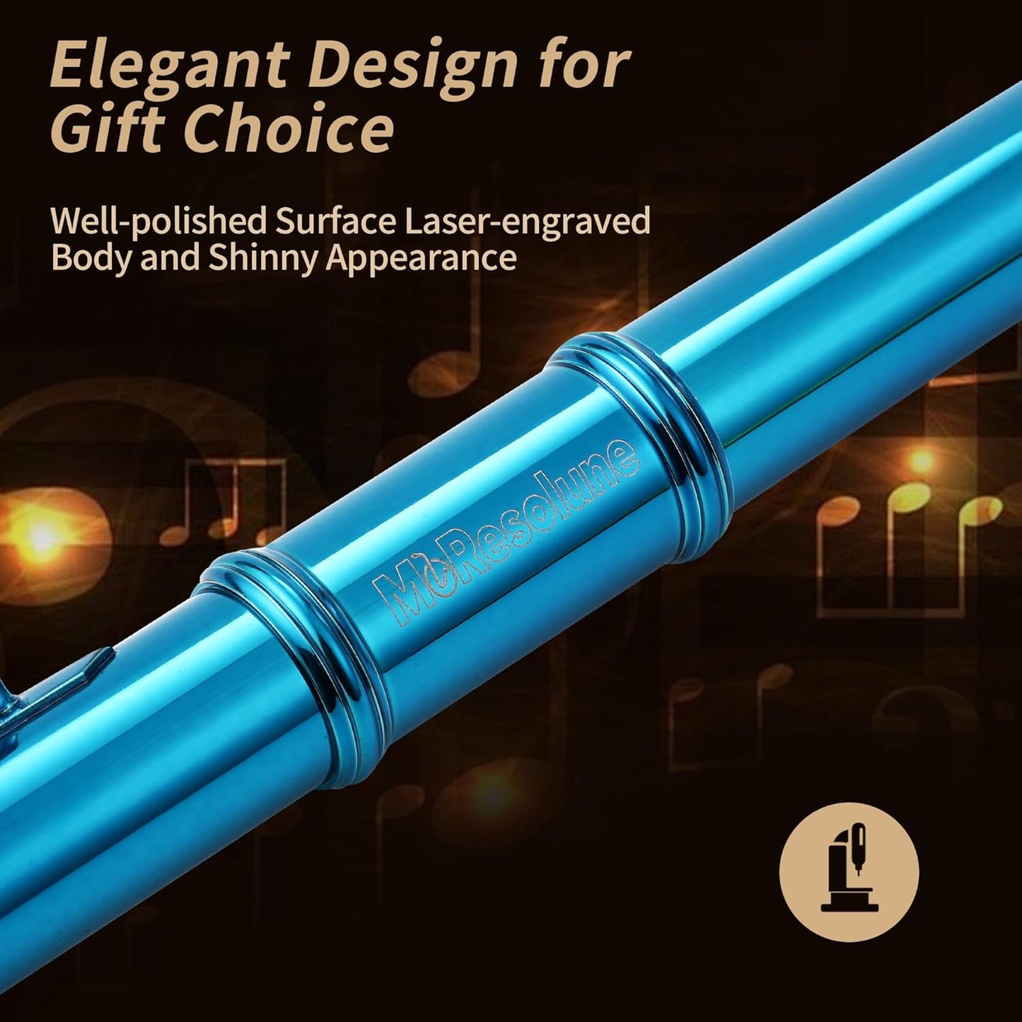 C Flute Closed Hole 16 Key for Beginner Student Blue Flute with Carrying Case Stand Gloves Cleaning Cloth for School Band Instruments