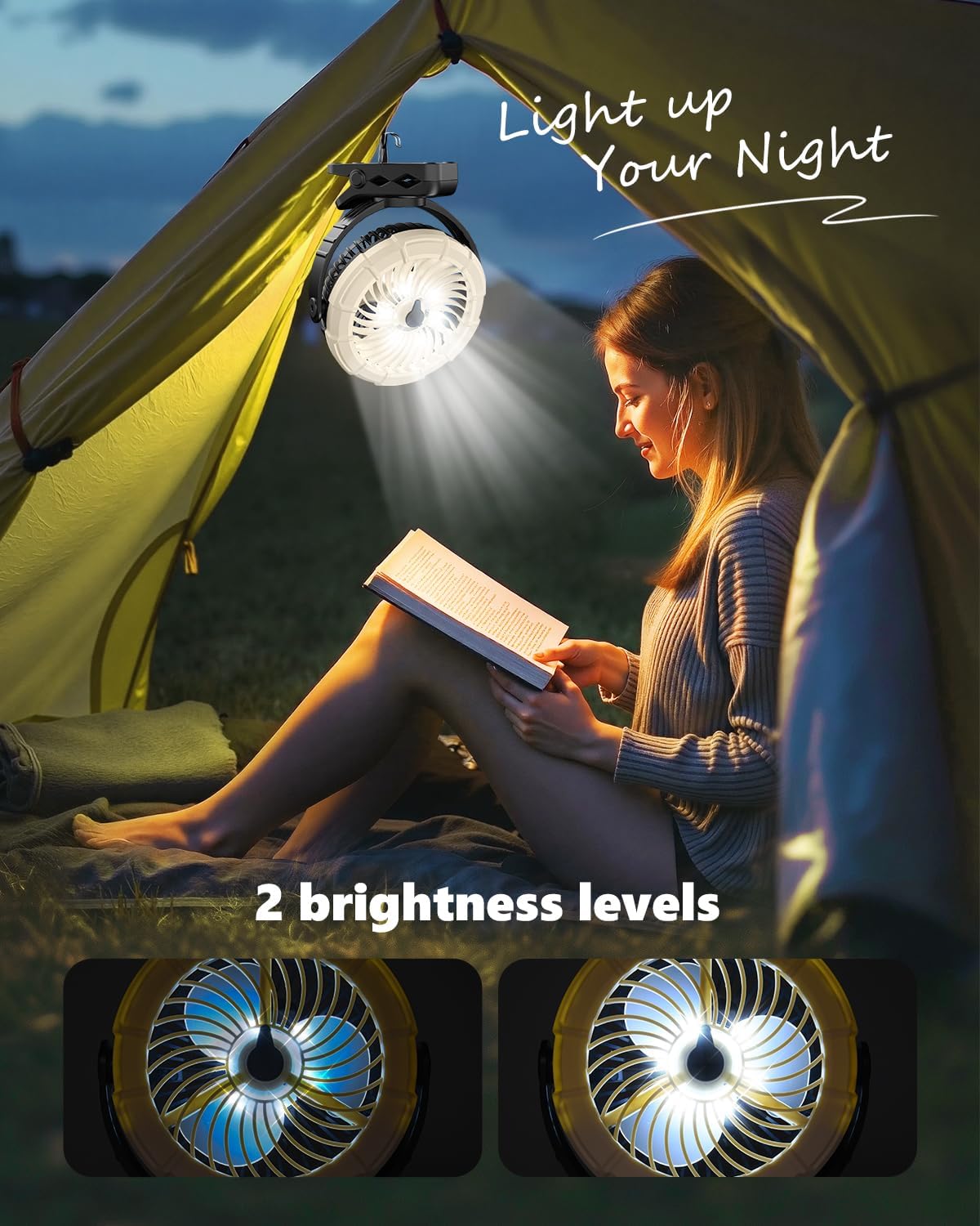 Ausic 3-in-1 Portable Clip on Fan with Misting & LED Lights & Hook, 100ML Baby Stroller Fan, 5200mAh Rechargeable Battery Operated & 360° Rotation & 3 Speeds for Table Outdoor Travel Camp Golf Cart