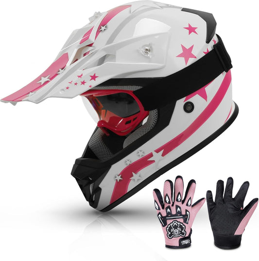 TCMT Dot Youth & Kids Motorcycle Off-Road Helmet Full Face Motocross Street Dirt Bike Mountain Bike BMX MX ATV Helmet+Goggles+Gloves New